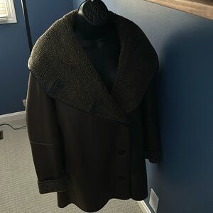 Sam Edelman women’s medium Sydney hooded faux shearling and leather coat